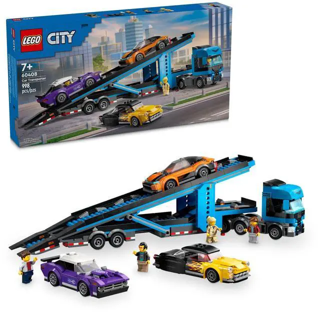 Main image of LEGO City Car Transporter Truck with Sports Cars Building Toy Set - Semi Truck Toy with Carrier & Trailer for Boys & Girls, Ages 7+ - Gift Idea for Kids - 60408