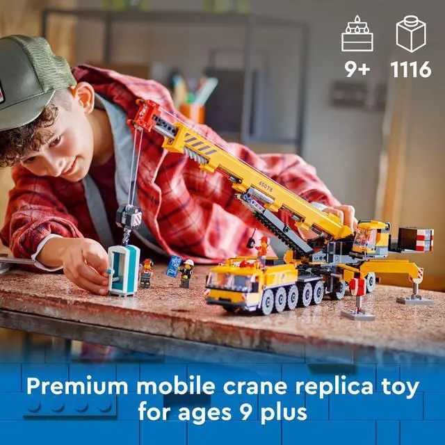 Alt view image 3 of 3 - LEGO City Yellow Mobile Construction Crane Toy Set for Boys and Girls, Long Extendable Boom and 4 Worker Minifigures Included for Imaginative Role Play, Construction Toy Birthday Gift for Kids, 60409
