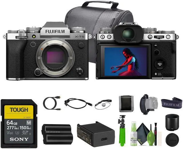 Main image of FUJIFILM X-T5 Mirrorless Camera Silver + 64GB Tough Memory Card + Tripod + Bag + More