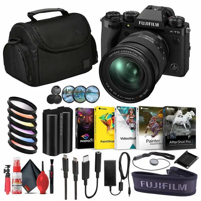 Main image of Fujifilm X-T5 Mirrorless Digital Camera XF16-80mm Lens Kit - Black- Bundle+ More