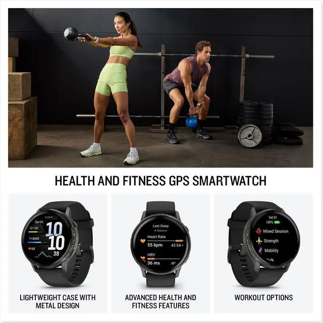 Alt view image 3 of 4 - Garmin Venu 4, 45mm, Advanced Health and Fitness GPS Smartwatch, Bright and Colorful Display, Built-in Flashlight, 12 Days of Battery Life, Slate with Black Silicone Band