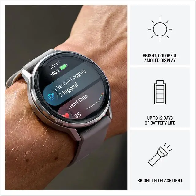 Alt view image 4 of 4 - Garmin Venu 4, 45mm, Advanced Health and Fitness GPS Smartwatch, Bright and Colorful Display, Built-in Flashlight, 12 Days of Battery Life, Slate with Black Silicone Band