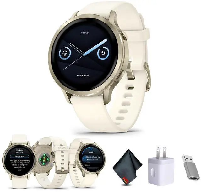 Main image of Garmin Venu 4, 41mm, Advanced Health and Fitness GPS Smartwatch, Bright and Colorful Display, Built-in Flashlight, 10 Days of Battery Life, Lunar Gold with Bone Silicone Band