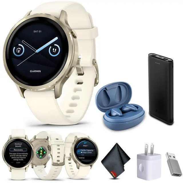 Main image of Garmin Venu 4, 41mm, Advanced Health and Fitness GPS Smartwatch, Bright and Colorful Display, Built-in Flashlight, 10 Days of Battery Life, Lunar Gold with Bone Silicone Band