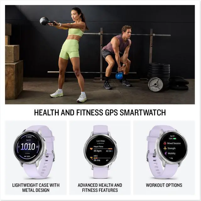 Alt view image 3 of 4 - Garmin Venu 4, 41mm, Advanced Health and Fitness GPS Smartwatch, Bright and Colorful Display, Built-in Flashlight, 10 Days of Battery Life, Silver with Periwinkle Silicone Band