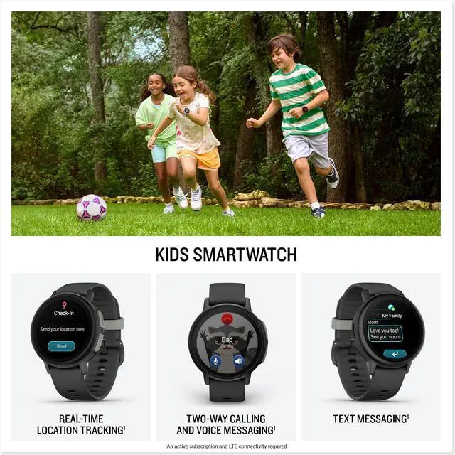 Alt view image 2 of 3 - Garmin Bounce 2, Kids Smartwatch with Calling, Messaging and Location Tracking Features, Slate Gray
