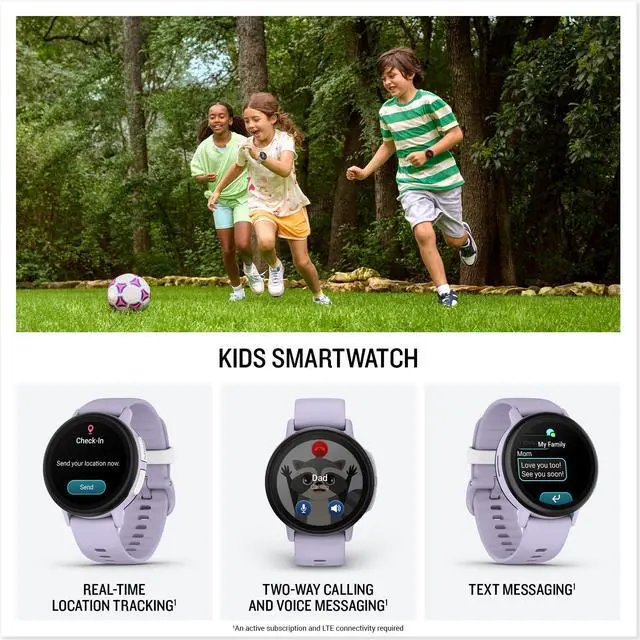 Alt view image 3 of 4 - Garmin Bounce 2, Kids Smartwatch with Calling, Messaging and Location Tracking Features, Light Purple