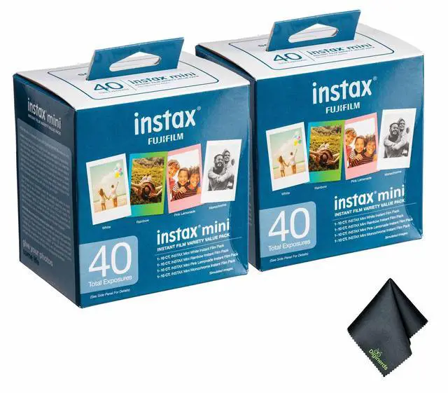 Main image of 2xFUJIFILM INSTAX MINI Instant Film Variety Value Pack (40 Exposures), Microfiber Cleaning Cloth, Bundle