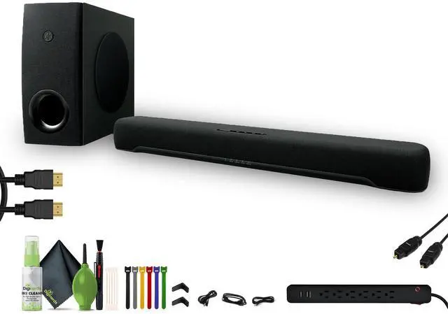 Main image of Yamaha SR-C30A 90W 2.1-Channel Soundbar System, Stanley 33251 6-Outlet 2 USB 400 Joule Surge Protector, Black, Cleaning kit, Diginerds HDMI Cable Super High Qual Gold plated 6FT, Bundle