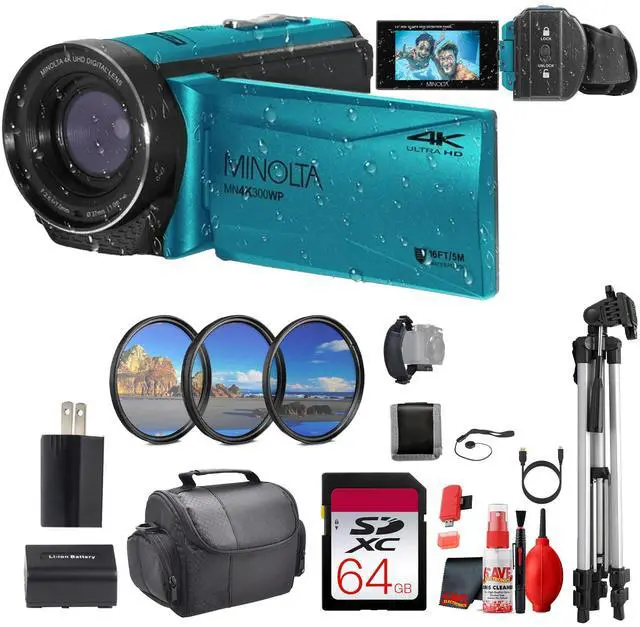Main image of Minolta MN4K300WP 4K Ultra HD / 56 MP Waterproof Camcorder - Blue - Bundle