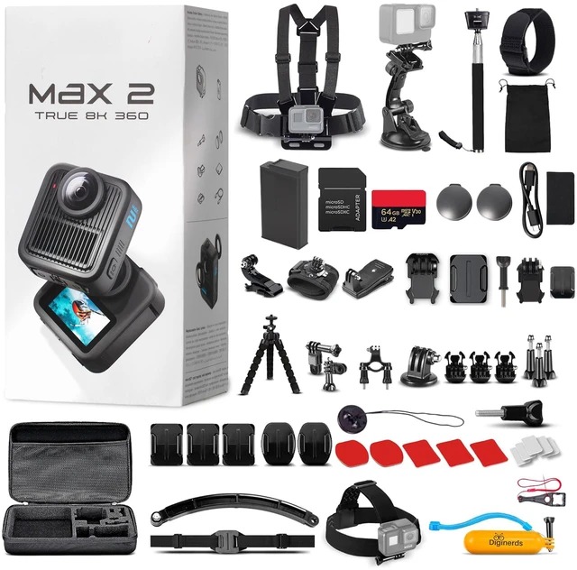 Main image of GoPro MAX2 360 Waterproof Action Camera + Accessory Kit + 64GB Memory Card