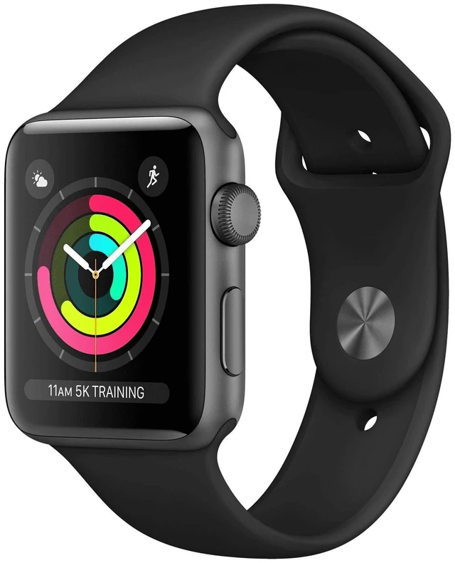 Main image of Apple Watch Series 3 (GPS), 38mm Space Gray Aluminum Case with Black Sport Band - MQKV2LL/A (Renewed)