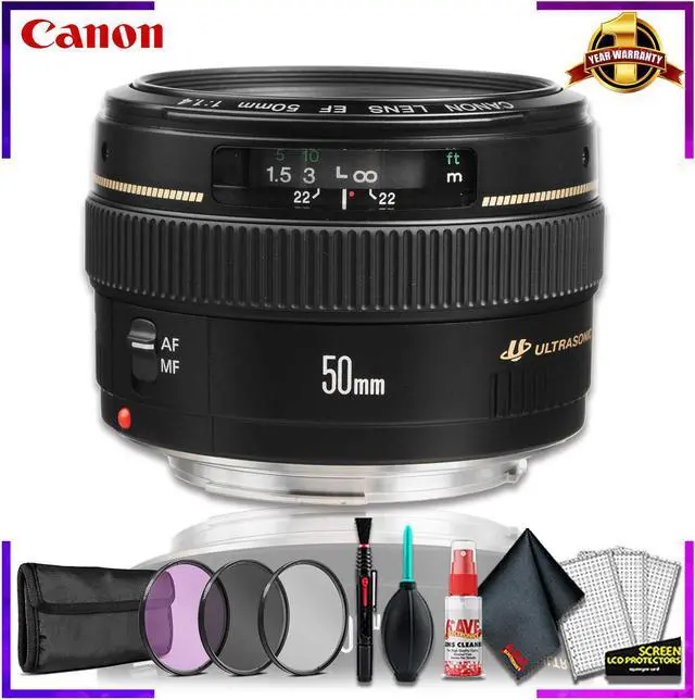Main image of Canon EF 50 1.4 USM 58MM Lens (International Model) + 3pcs UV Lens Filter Kit + Cleaning Kit