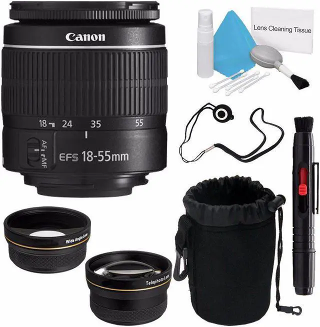 Main image of Canon EF-S 18-55mm f/3.5-5.6 III Lens (International Model) + 58mm Wide Angle Lenses + Deluxe Lens Pouch + Deluxe Cleani