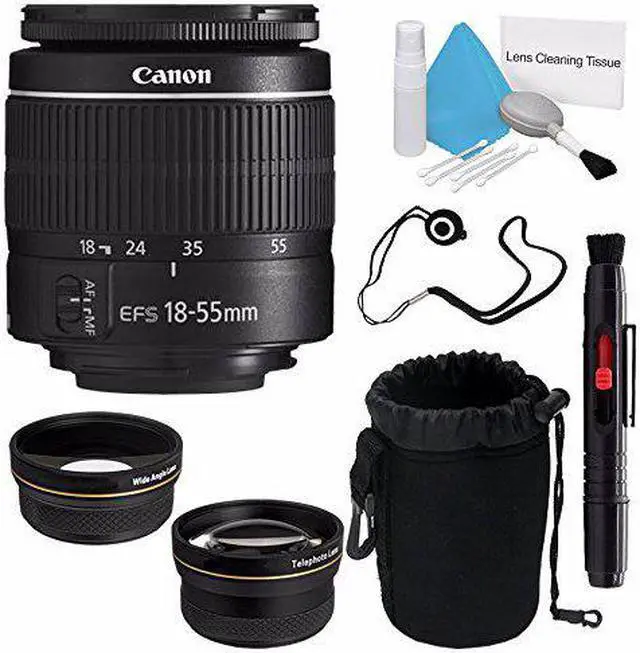 Alt view image 2 of 2 - Canon EF-S 18-55mm f/3.5-5.6 III Lens (International Model) + 58mm Wide Angle Lenses + Deluxe Lens Pouch + Deluxe Cleani