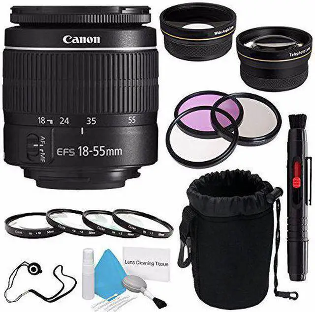 Alt view image 2 of 2 - Canon EF-S 18-55mm f/3.5-5.6 III Lens (International Model) + 58mm Wide Angle Lenses + 58mm Macro Close Up Kit + 58mm 3