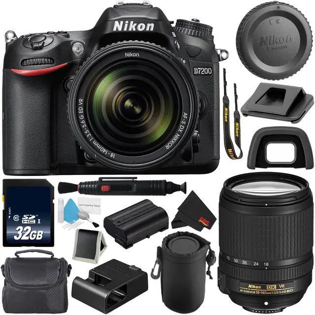 Alt view image 2 of 4 - Nikon D7200 DSLR Camera with 18-140mm Lens 1555 (International Model) + 32GB SDHC Class 10 Memory Card + Deluxe Cleaning Kit + Memory Card Wallet + MicroFiber Cloth + Lens Pen Cleaner Bundle