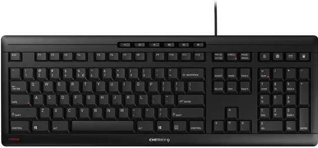 Main image of CHERRY AMERICAS LLC JK-8500EU-2 CORDED-BLACK, 18, ULTRASLIM , US INTL 104 LAYOUT W/ 10 ADDITIONAL HOTKEYS. USB,