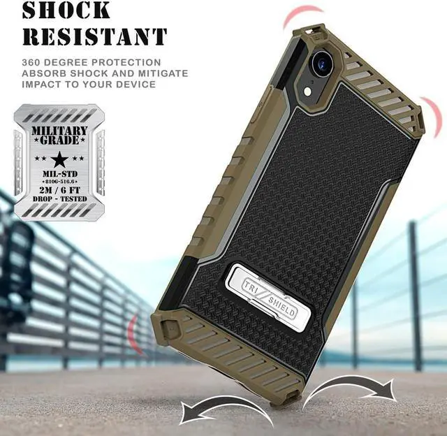 Alt view image 3 of 6 - Brown Tri-Shield Rugged Case Cover + Belt Clip Holster for Apple iPhone XR 6.1"
