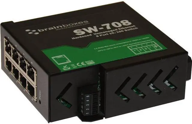 Alt view image 7 of 20 - Brainboxes Hardened Industrial Ethernet 8 Port Switch Din Rail Mountable