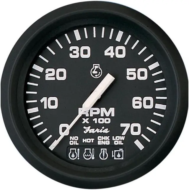 Alt view image 7 of 7 - Faria Euro Black 4" Tachometer W/Systemcheck Indicator - 7000 Rpm (Gas - Johnson / Evinrude Outboard)