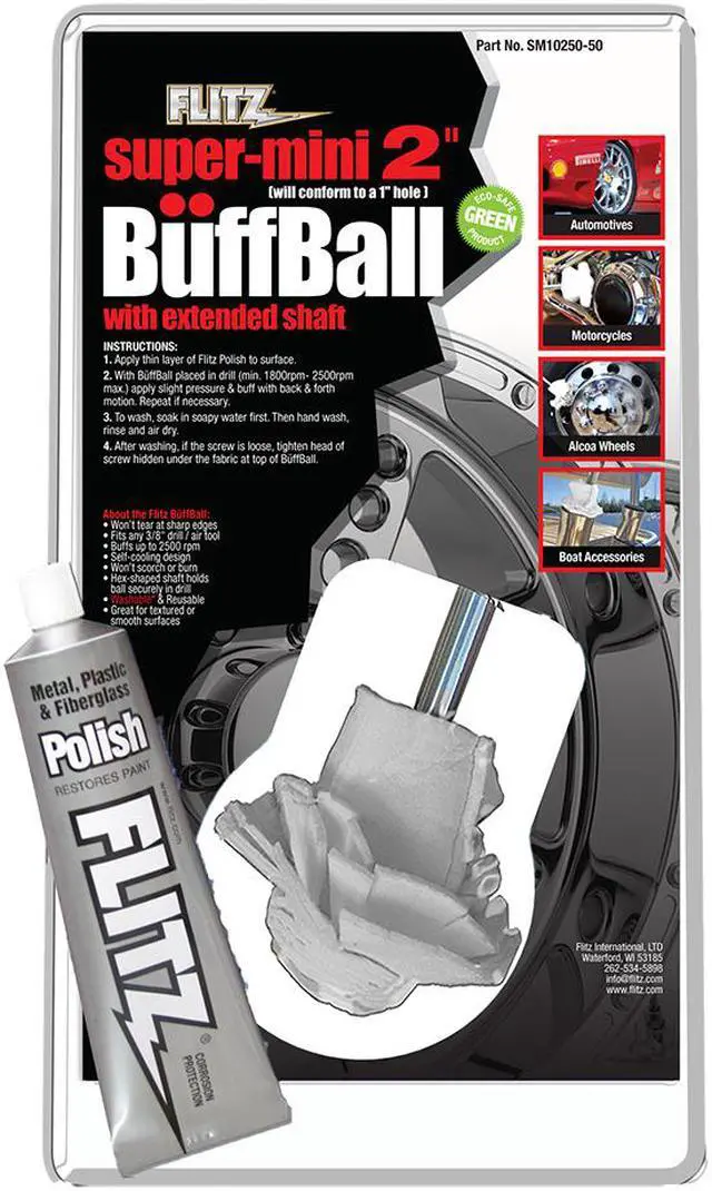 Alt view image 4 of 6 - Flitz Buff Ball - Super Mini 2" - Yellow w/1.76oz Tube Flitz Polish