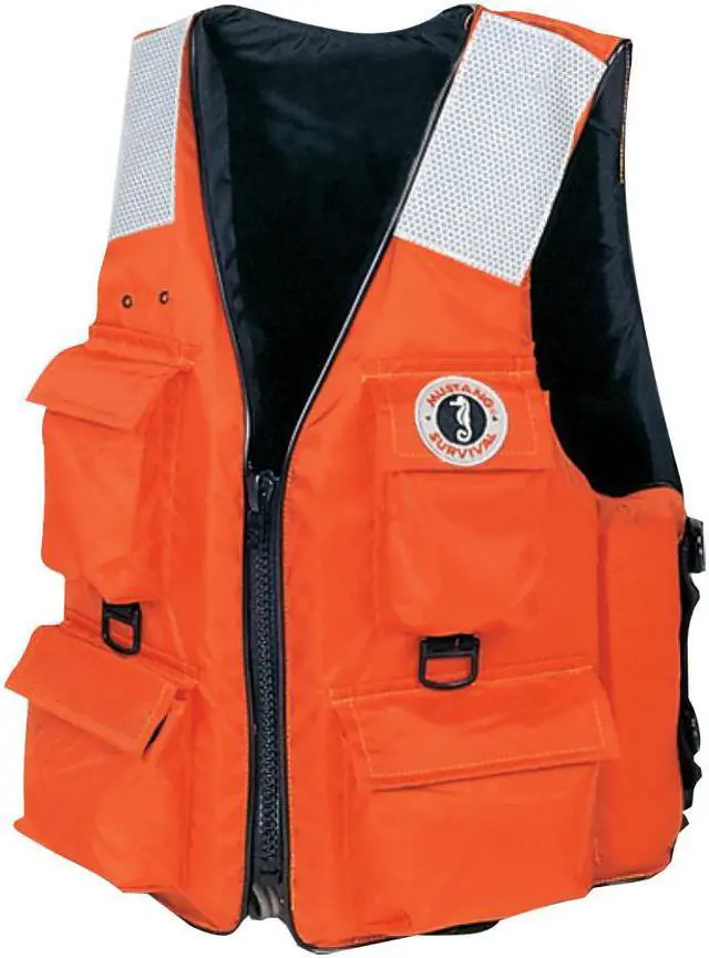 Main image of MUSTANG SURVIVAL MUSTANG FOUR POCKET VEST W/ SOLAS TAPE XXL ORANGE MV3128T2-XXL-OR