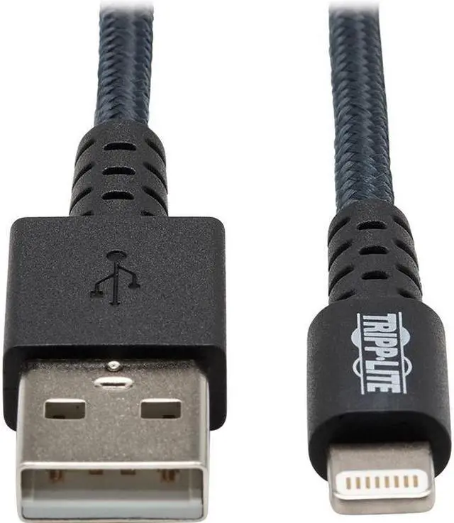 Alt view image 7 of 18 - Tripp Lite M100-006-GY-MAX Heavy-Duty USB Sync / Charge Cable with Lightning Connector - M/M, USB 2.0, UHMWPE and Aramid Fibers, Gray, 6 ft. (1.8 m)