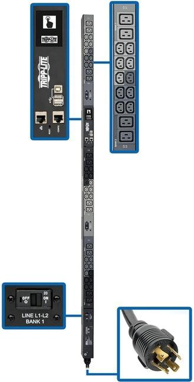 Alt view image 2 of 3 - Tripp Lite PDU3EVN6L2120 Monitored 0U 208V 35A 6.0 Feet Power Distribution Units