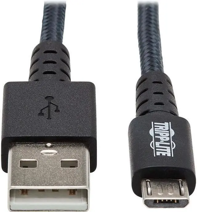 Alt view image 2 of 3 - Tripp Lite U050-003-GY-MAX Heavy-Duty USB-A to USB Micro-B Cable - M/M, USB 2.0, UHMWPE and Aramid Fibers, Gray, 3 ft. (0.9 m)