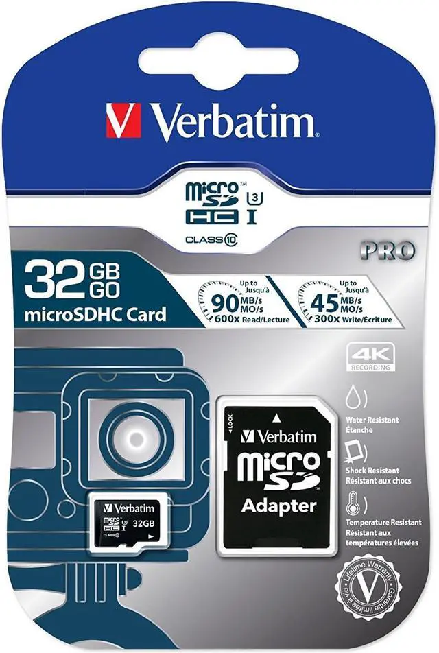 Alt view image 6 of 14 - Verbatim 32GB Pro 600X microSDHC Memory Card with Adapter, UHS-I U3 Class 10 - Class 10/UHS-I (U3) - 90 MB/s Read1 Pack - 600x Memory Speed