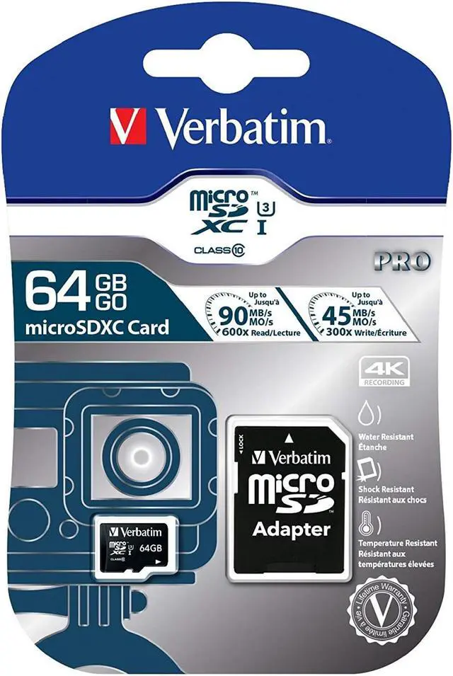 Alt view image 16 of 20 - Verbatim Memory Card microSDXC w/Adapter 64GB BK/GY 47042