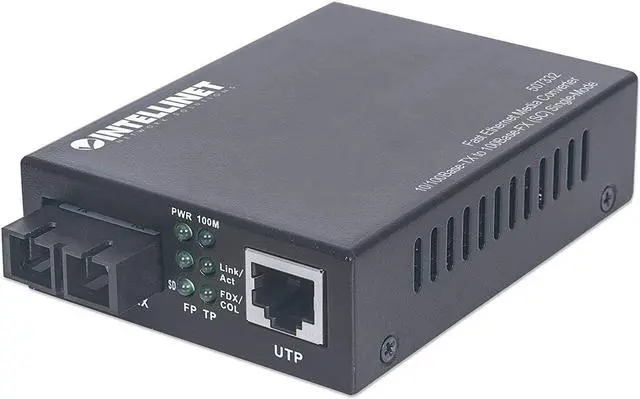 Alt view image 5 of 11 - Intellinet Fast Ethernet Single Mode Media Converter, 10/100Base-TX to 100Base-FX (SC) Single-Mode, Wavelength 1310 nm, 20 km (12.4 mi)