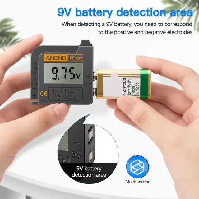 Alt view image 3 of 6 - 168Max Digital Lithium Battery Tester Battery Capacity Diagnostic Tool LCD Display Check AAA AA 6F22 9V CR2032 Button Battery