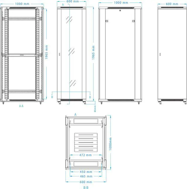 Alt view image 6 of 14 - Sysracks 42U 39" Deep Mesh Doors IT Network Free Standing Server Rack Cabinet Enclosure $150 Value: Shelf, Thermo System, Powerbar, 4 Fans and more