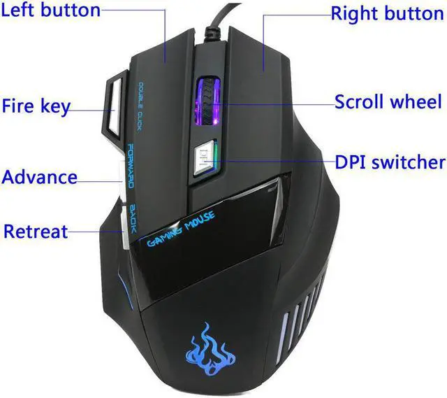 Alt view image 2 of 7 - 5500 DPI 7 Button LED Optical USB Wired Gaming Mouse Mice For Pro Gamer Cool
