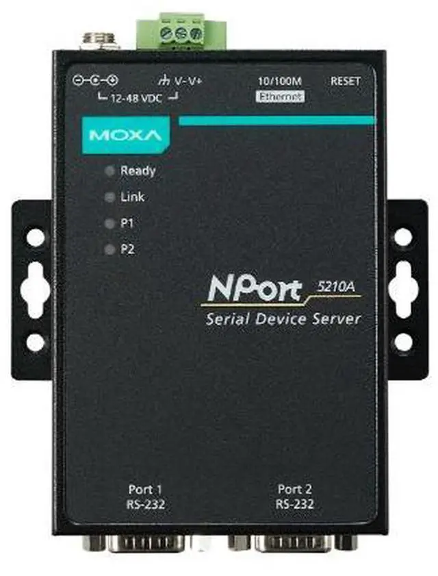 Main image of Moxa NPort 5210A - 2 Ports Device Server, 10/100M Ethernet, RS-232, DB9 Male, 15KV ESD, 0.5KV Serial Surge, 12~48VDC, 0~60°C (NPort 5210A)