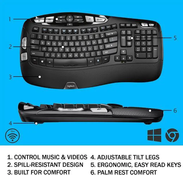 Alt view image 6 of 7 - Logitech MK670 Comfort Wave Wireless Keyboard & Mouse Combo Travel Home Office Modern Bundle for PC & Laptop, Pack of 2