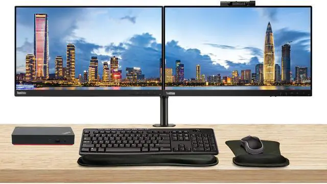 Main image of Lenovo ThinkVision T22v 22-inch, 2-Pack Bundle with T22i, HDMI, DisplayPort, Webcam, Speaker, Microphone, Dual Monitor Stand, ThinkPad USB-C Dock, MK670 Wireless Keyboard & Mouse, Mouse & Wrist Pad
