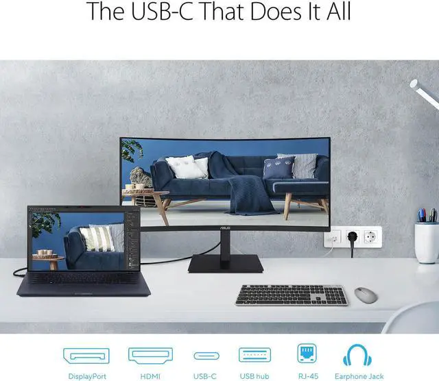 Alt view image 5 of 5 - Asus VA34VCPSN 34-inch Curved 3440 x 1440 100 Hz Dual 2K UWQHD Business Monitor, 2-Pack Bundle with Dock, DisplayPort, HDMI