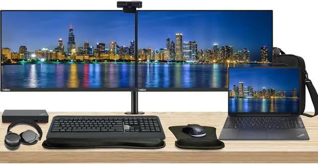 Main image of Lenovo E16 16" Ryzen 5, 16GB RAM, 256GB SSD, Notebook Bundle with 2 x ThinkVision T24i 24" Monitors, Dual Stand, USB-C Dock, MK540 Wireless Keyboard & Mouse, Gel Pad, Webcam, Headphones, Bag