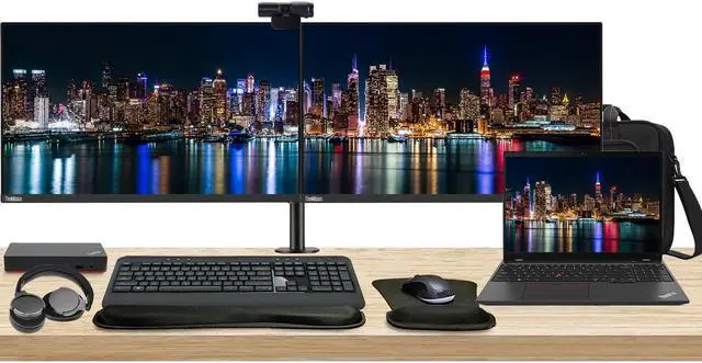 Main image of Lenovo T16 Gen 2 16" Ryzen 5, 16GB RAM, 256GB SSD, Windows 11 Pro ThinkPad Bundle with 2 x ThinkVision T24i 24" Monitors, Dual Stand, USB-C Dock, Keyboard & Mouse, Webcam, Headphones, Bag
