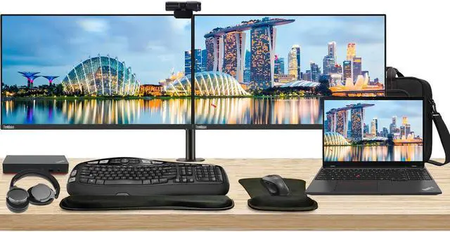 Main image of Lenovo T16 Gen 2 Touchscreen 16" Ryzen 7, 16GB RAM, 512GB SSD, Windows 11 Pro ThinkPad Bundle with 2 x ThinkVision T27i 27" Monitors, Dual Stand, USB-C Dock, Keyboard & Mouse, Webcam, Headphones, Bag