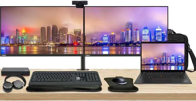 Main image of Lenovo T14 Gen 4 Touchscreen 14" Ryzen 7, 16GB RAM, 512GB SSD, Windows 11 Pro ThinkPad Bundle with 2 x ThinkVision T27i 27" Monitors, Dual Stand, USB-C Dock, Keyboard & Mouse, Webcam, Headphones, Bag