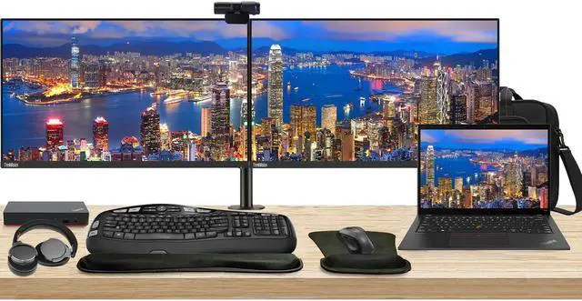 Main image of Lenovo T14 Gen 4 Touchscreen 14" Ryzen 5, 16GB RAM, 512GB SSD, Windows 11 Pro ThinkPad Bundle with 2 x ThinkVision T24i 24" Monitors, Dual Stand, USB-C Dock, Keyboard & Mouse, Webcam, Headphones, Bag