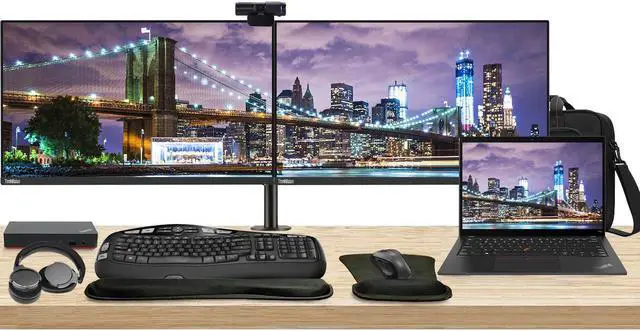 Main image of Lenovo T14 Gen 4 Touchscreen 14" Ryzen 7, 16GB RAM, 512GB SSD, Windows 11 Pro ThinkPad Bundle with 2 x ThinkVision T24i 24" Monitors, Dual Stand, USB-C Dock, Keyboard & Mouse, Webcam, Headphones, Bag