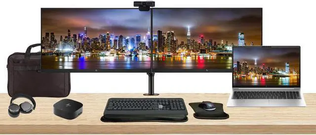 Main image of HP ProBook 455 G10 15.6" Ryzen 5, 8GB RAM, 256GB SSD, Bundle with 2 x EliteDisplay E24 24" Monitors, Dual Stand, USB-C Dock, MK540 Wireless Keyboard and Mouse, Gel Pad, Webcam, Headphones, Bag