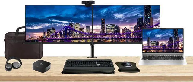 Main image of HP ProBook 450 G10 15.6" i5, 8GB RAM, 256GB SSD, Bundle with 2 x EliteDisplay E24 24" Monitors, Dual Stand, USB-C Dock, MK540 Wireless Keyboard and Mouse, Gel Pad, Webcam, Headphones, Bag