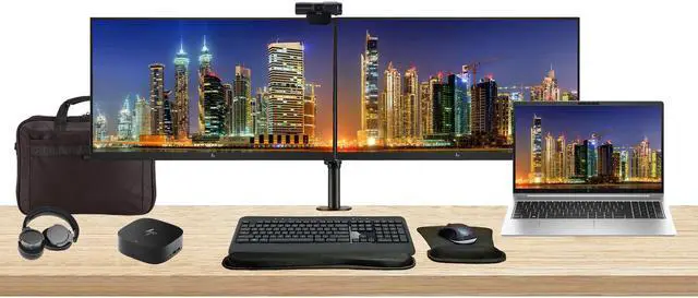 Main image of HP ProBook 450 G10 15.6" i5, 16GB RAM, 256GB SSD, Bundle with 2 x EliteDisplay E24 24" Monitors, Dual Stand, USB-C Dock, MK540 Wireless Keyboard and Mouse, Gel Pad, Webcam, Headphones, Bag