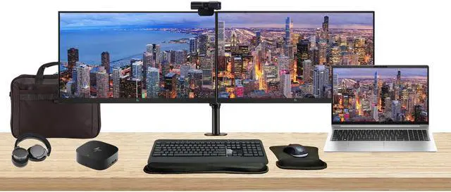 Main image of HP EliteBook 655 G10 15.6" Ryzen 7, 32GB RAM, 1TB SSD, Windows 11 Pro Notebook Bundle with 2 x EliteDisplay E24 24" Monitors, Dual Stand, USB-C Dock, Keyboard and Mouse, Webcam, Headphones, Bag